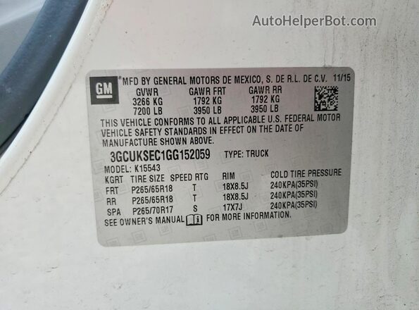 3GCUKSEC1GG152059 2016 CHEVROLET SILVERADO White 