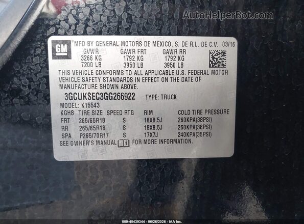 3GCUKSEC3GG266922 2016 CHEVROLET SILVERADO Black Engine compartment view