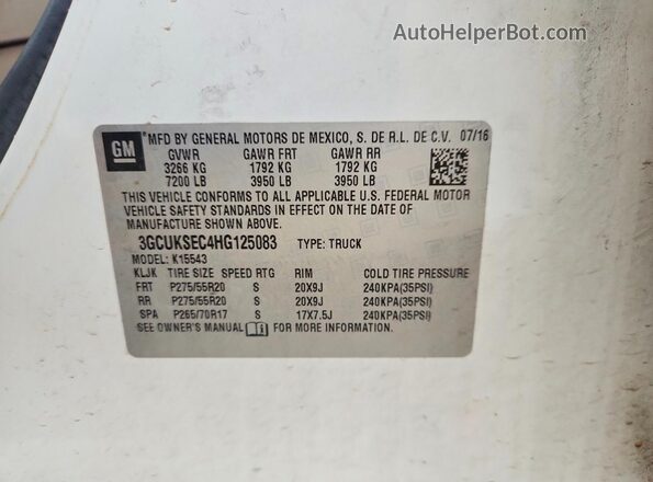 3GCUKSEC4HG125083 2017 CHEVROLET SILVERADO Белый Вид подкапотного пространства