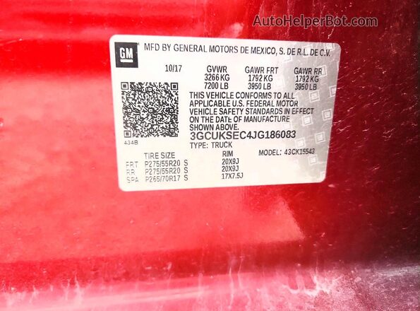 3GCUKSEC4JG186083 2018 CHEVROLET SILVERADO Red Vista del compartimento del motor