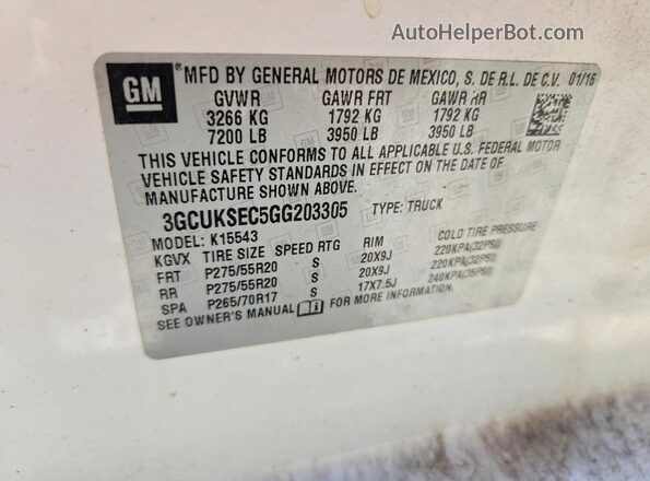 3GCUKSEC5GG203305 2016 CHEVROLET SILVERADO White Engine compartment view