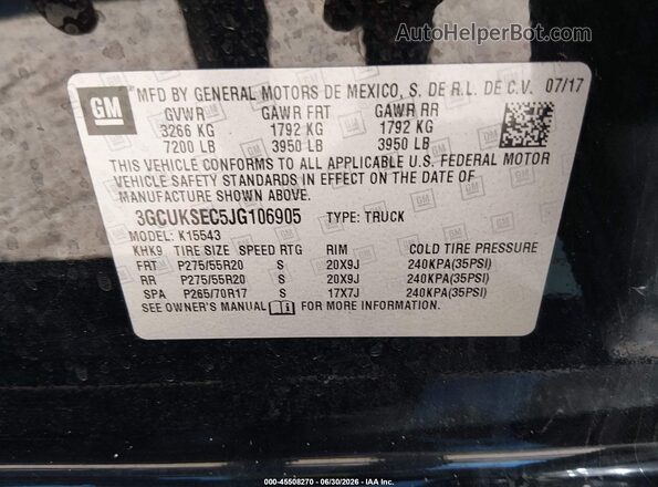 3GCUKSEC5JG106905 2018 CHEVROLET SILVERADO Black ძრავის განყოფილების ხედი
