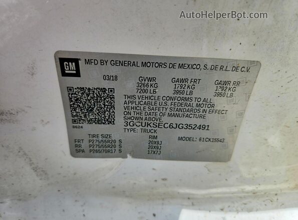 3GCUKSEC6JG352491 2018 CHEVROLET SILVERADO White 