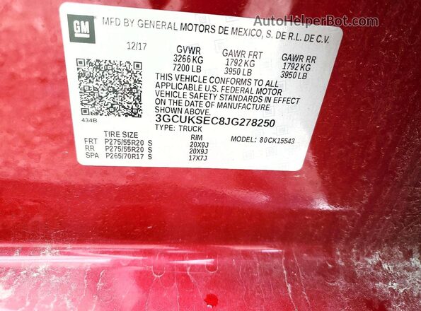 3GCUKSEC8JG278250 2018 CHEVROLET SILVERADO Красный Вид подкапотного пространства