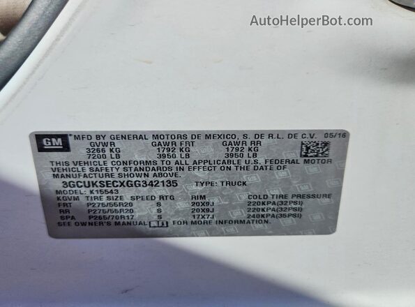3GCUKSECXGG342135 2016 CHEVROLET SILVERADO White Vista del compartimento del motor