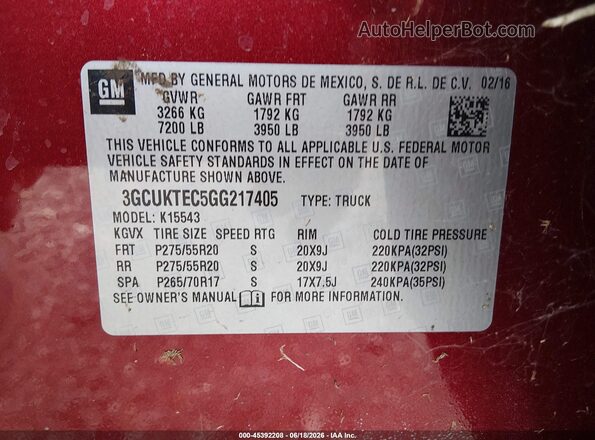3GCUKTEC5GG217405 2016 CHEVROLET SILVERADO Темно-бордовый Вид подкапотного пространства