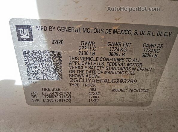3GCUYAEF4LG293799 2020 CHEVROLET SILVERADO White Vista del compartimento del motor