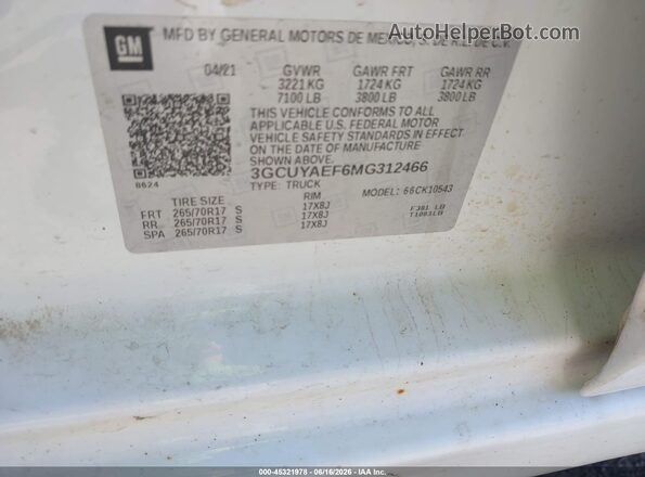 3GCUYAEF6MG312466 2021 CHEVROLET SILVERADO White Вид підкапотного простору