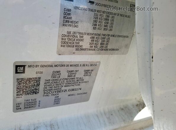3GCUYBEF2LG381174 2020 CHEVROLET SILVERADO White Engine compartment view