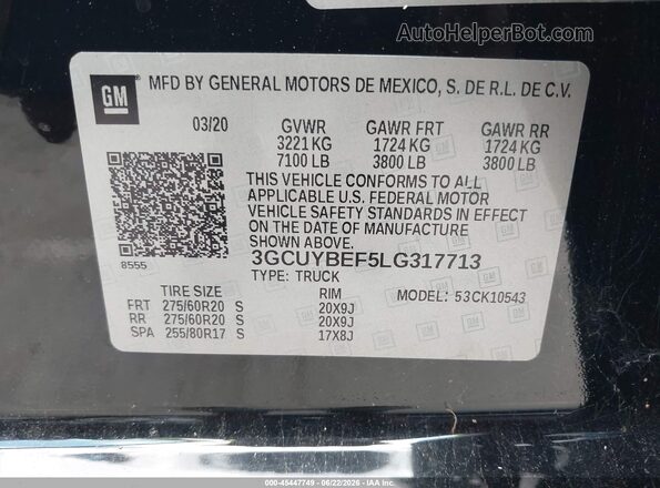 3GCUYBEF5LG317713 2020 CHEVROLET SILVERADO Black Widok komory silnika