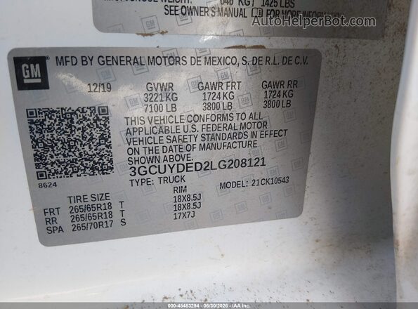 3GCUYDED2LG208121 2020 CHEVROLET SILVERADO White Widok komory silnika