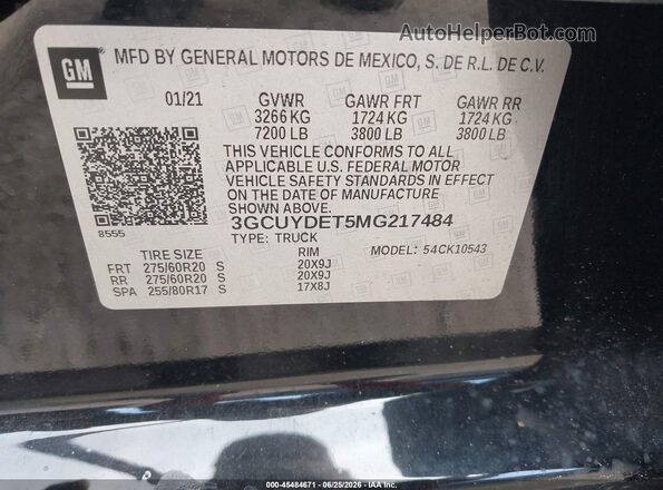3GCUYDET5MG217484 2021 CHEVROLET SILVERADO Black Widok komory silnika