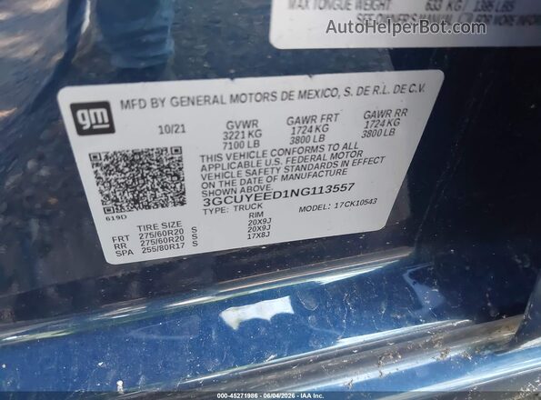 3GCUYEED1NG113557 2022 CHEVROLET SILVERADO Dark Blue Engine compartment view
