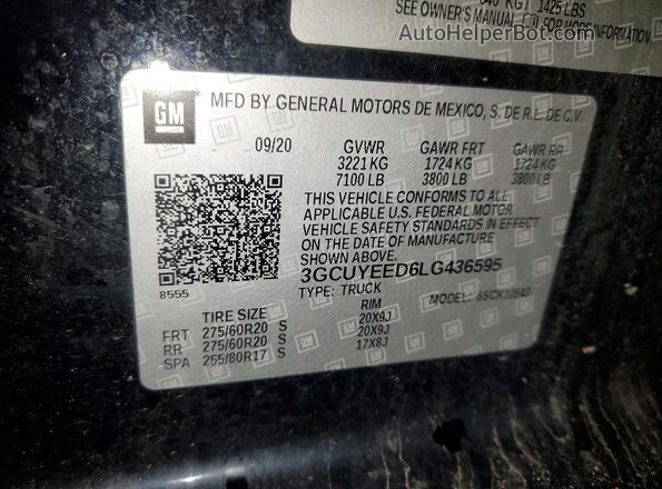 3GCUYEED6LG436595 2020 CHEVROLET SILVERADO Black Շարժիչի բաժամունքի տեսք