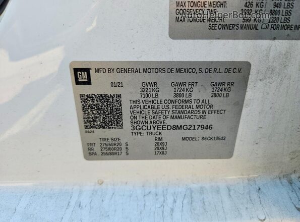 3GCUYEED8MG217946 2021 CHEVROLET SILVERADO White Vista del compartimento del motor