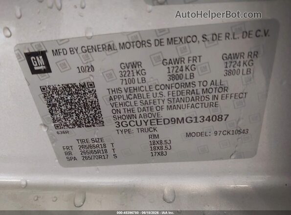 3GCUYEED9MG134087 2021 CHEVROLET SILVERADO Silver Engine compartment view