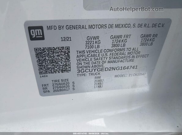 3GCUYGED2NG164741 2022 CHEVROLET SILVERADO White Engine compartment view