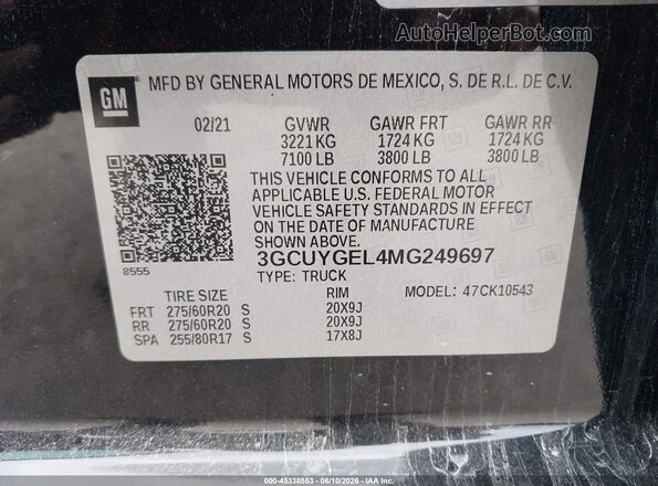 3GCUYGEL4MG249697 2021 CHEVROLET SILVERADO Black ძრავის განყოფილების ხედი