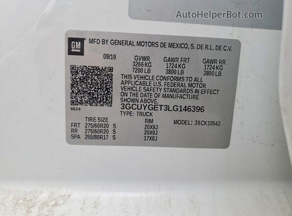 3GCUYGET3LG146396 2020 CHEVROLET SILVERADO White Engine compartment view