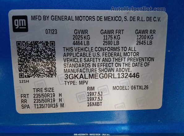 3GKALMEG0RL132446 2024 GMC TERRAIN Синий Вид подкапотного пространства