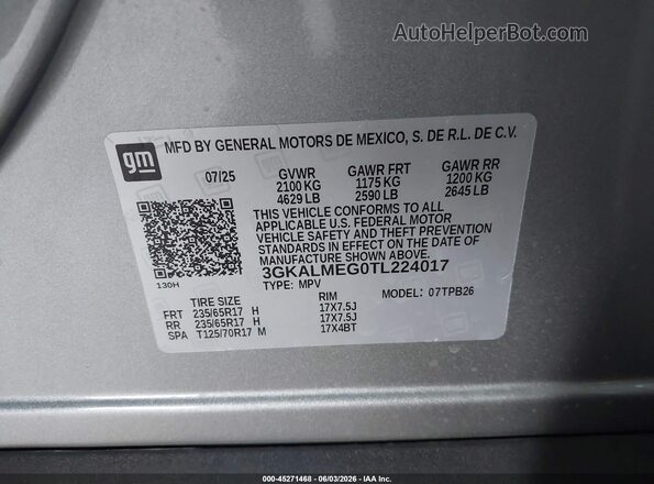 3GKALMEG0TL224017 2026 GMC TERRAIN Серый Вид подкапотного пространства