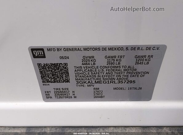 3GKALMEG1RL357295 2024 GMC TERRAIN Белый Вид подкапотного пространства