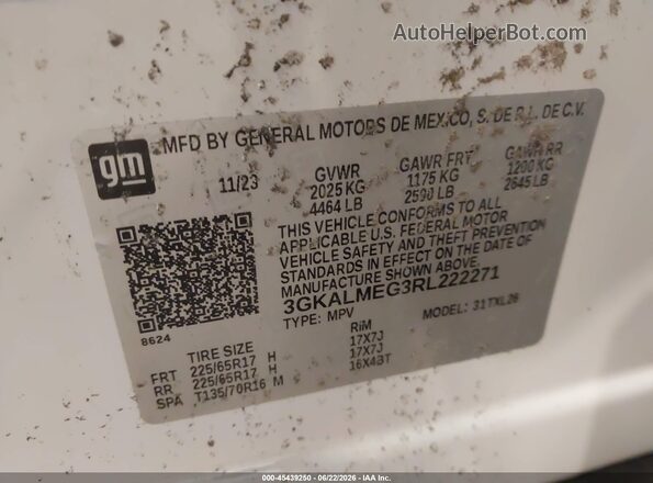 3GKALMEG3RL222271 2024 GMC TERRAIN White Вид підкапотного простору