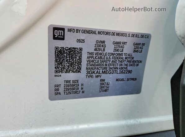 3GKALMEG3TL162290 2026 GMC TERRAIN White Вид наклейки з VIN-кодом