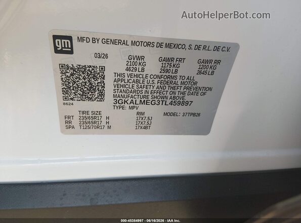 3GKALMEG3TL459897 2026 GMC TERRAIN White Շարժիչի բաժամունքի տեսք