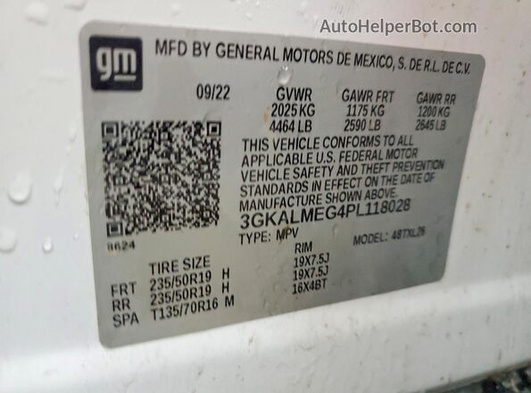 3GKALMEG4PL118028 2023 GMC TERRAIN White Vista de la etiqueta del VIN