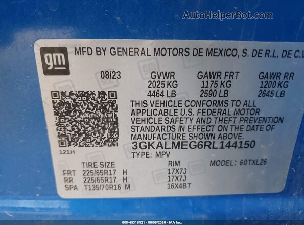 3GKALMEG6RL144150 2024 GMC TERRAIN Blue Vista del compartimento del motor