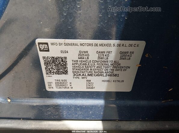 3GKALMEG6RL246581 2024 GMC TERRAIN Blue Engine compartment view
