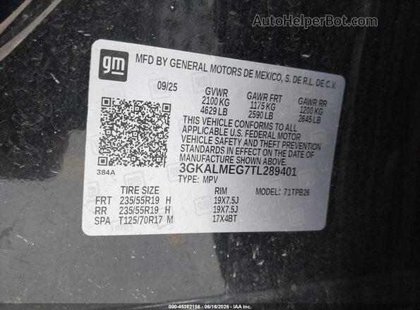 3GKALMEG7TL289401 2026 GMC TERRAIN Black Vista del compartimento del motor