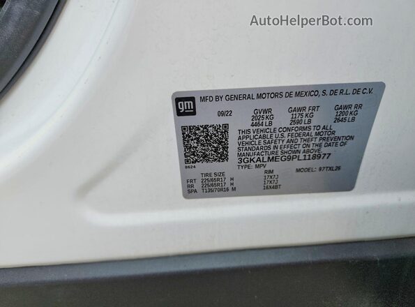 3GKALMEG9PL118977 2023 GMC TERRAIN White Vista interior de 360 grados