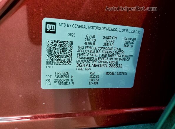 3GKALMEG9TL286533 2026 GMC TERRAIN Red VIN კოდის სტიკერის ხედი