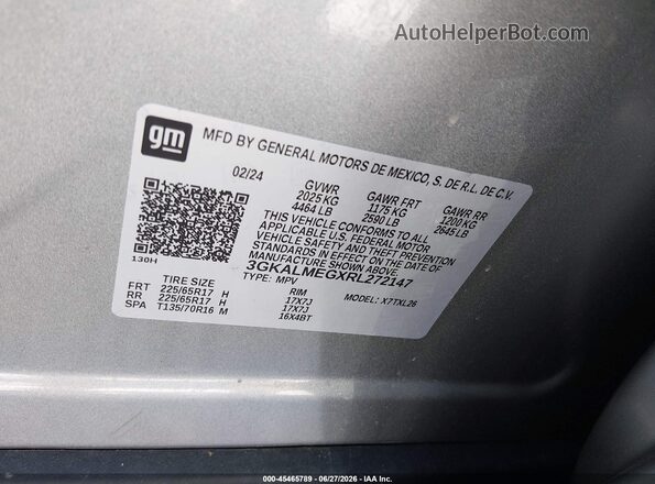 3GKALMEGXRL272147 2024 GMC TERRAIN Серебряный Вид подкапотного пространства