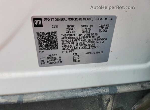 3GKALMEGXRL272603 2024 GMC TERRAIN White Vista de la etiqueta del VIN