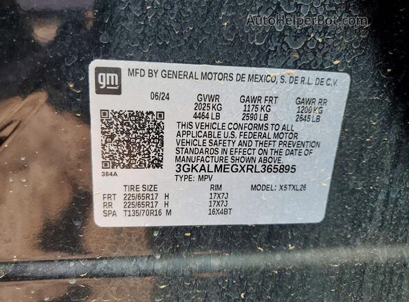 3GKALMEGXRL365895 2024 GMC TERRAIN Black Вид наклейки з VIN-кодом