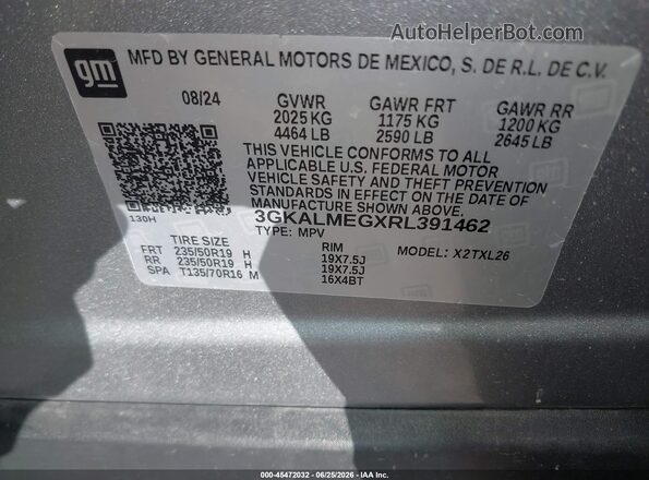 3GKALMEGXRL391462 2024 GMC TERRAIN Silver Widok komory silnika