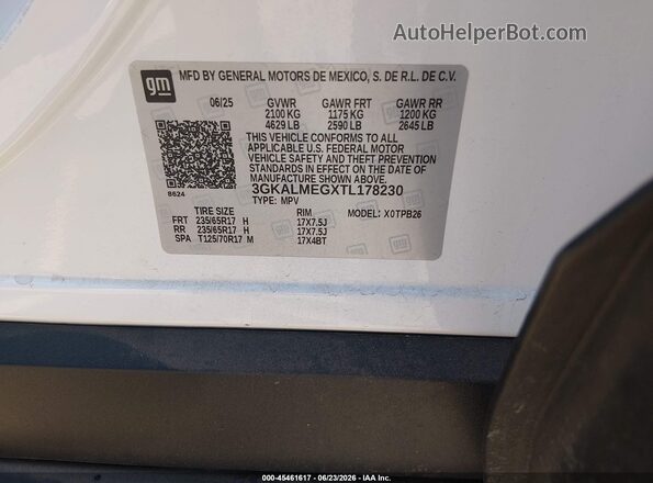 3GKALMEGXTL178230 2026 GMC TERRAIN White ძრავის განყოფილების ხედი