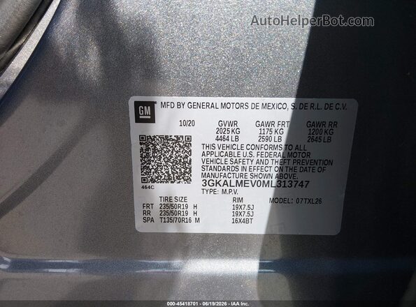 3GKALMEV0ML313747 2021 GMC TERRAIN Gray Вид підкапотного простору
