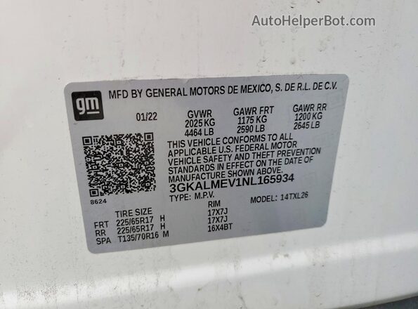 3GKALMEV1NL165934 2022 GMC TERRAIN White 
