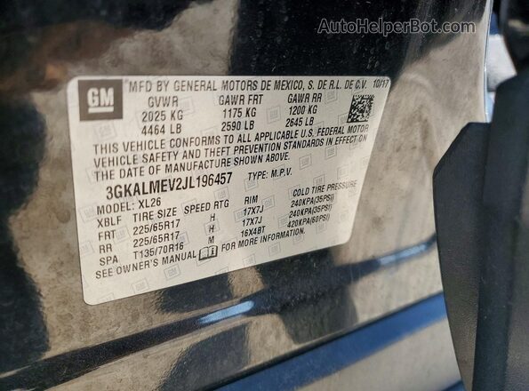 3GKALMEV2JL196457 2018 GMC TERRAIN Черный Вид наклейки с VIN-кодом
