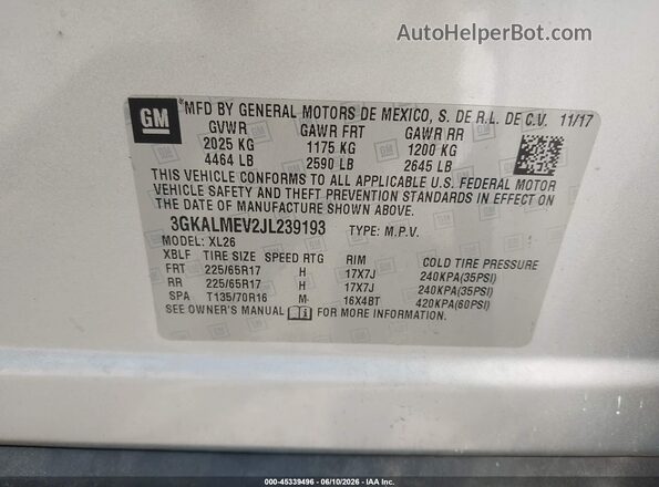 3GKALMEV2JL239193 2018 GMC TERRAIN Silver Widok komory silnika