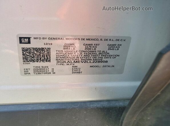 3GKALMEV2LL228908 2020 GMC TERRAIN Silver VIN sticker view