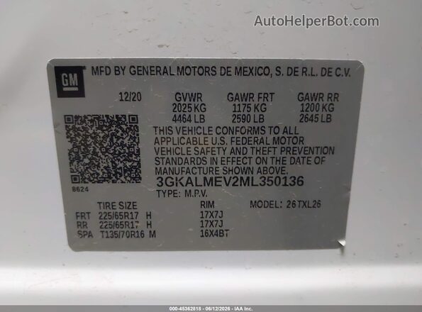 3GKALMEV2ML350136 2021 GMC TERRAIN White Вид підкапотного простору