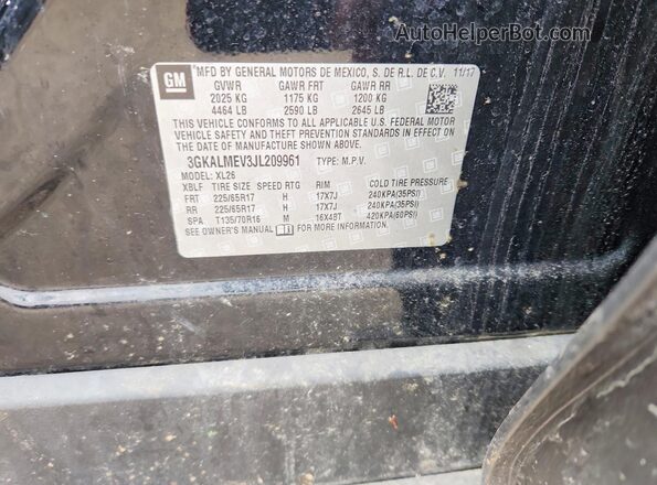 3GKALMEV3JL209961 2018 GMC TERRAIN Черный Вид наклейки с VIN-кодом