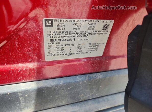 3GKALMEV3JL238313 2018 GMC TERRAIN Burgundy Widok naklejki z numerem VIN