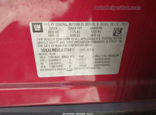 3GKALMEV3JL238411 2018 GMC TERRAIN Red Engine compartment view