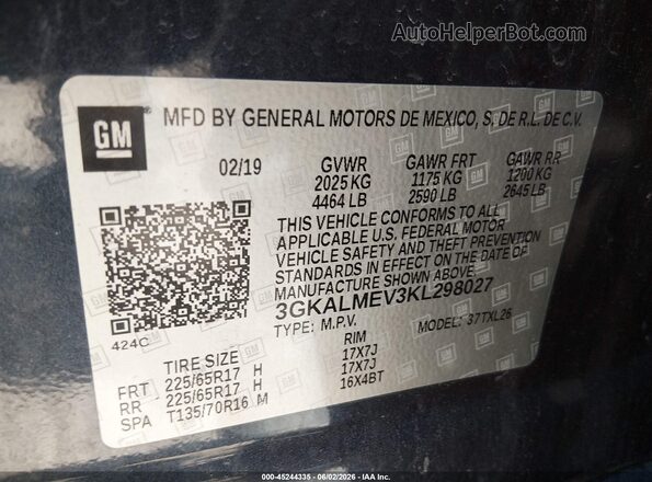 3GKALMEV3KL298027 2019 GMC TERRAIN Navy 